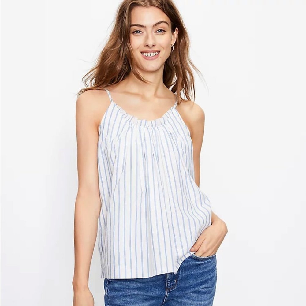 NEW Loft S Blue White Striped Tie Back Cami Tank Top Blouse